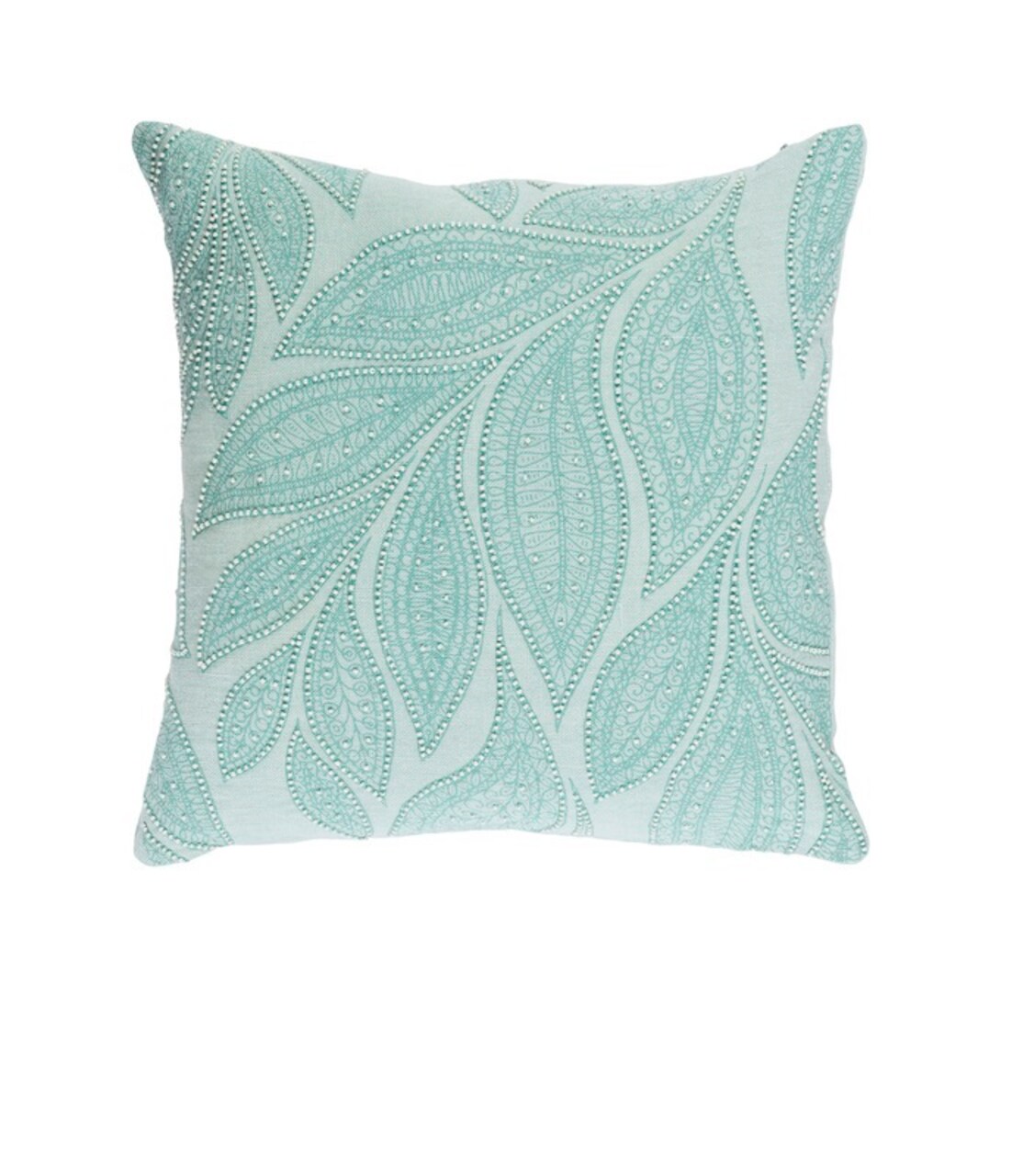 Tiwari Home 22" Green and White Beaded Square Throw Pillow - Down Filler